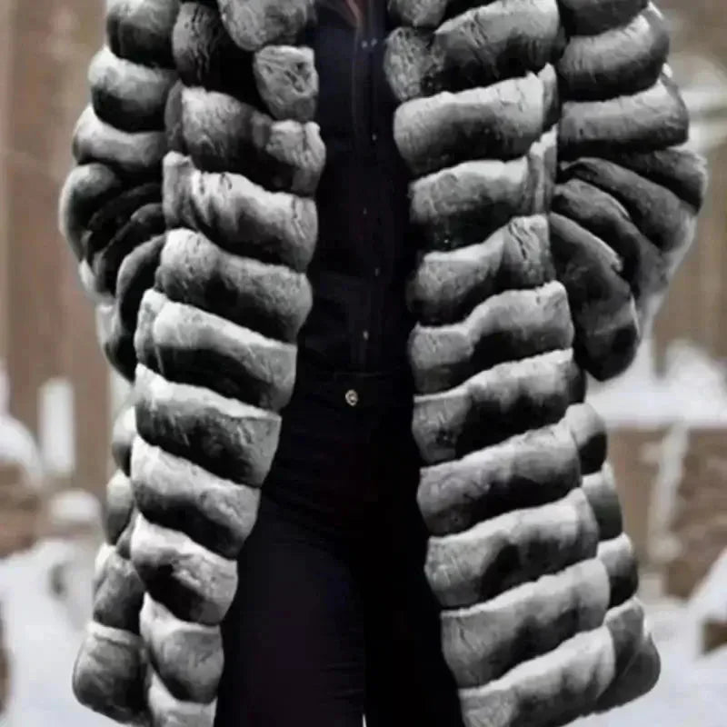 Women’s Hooded Faux Fur Coat – Color Clash Winter Jacket - HalleBeauty